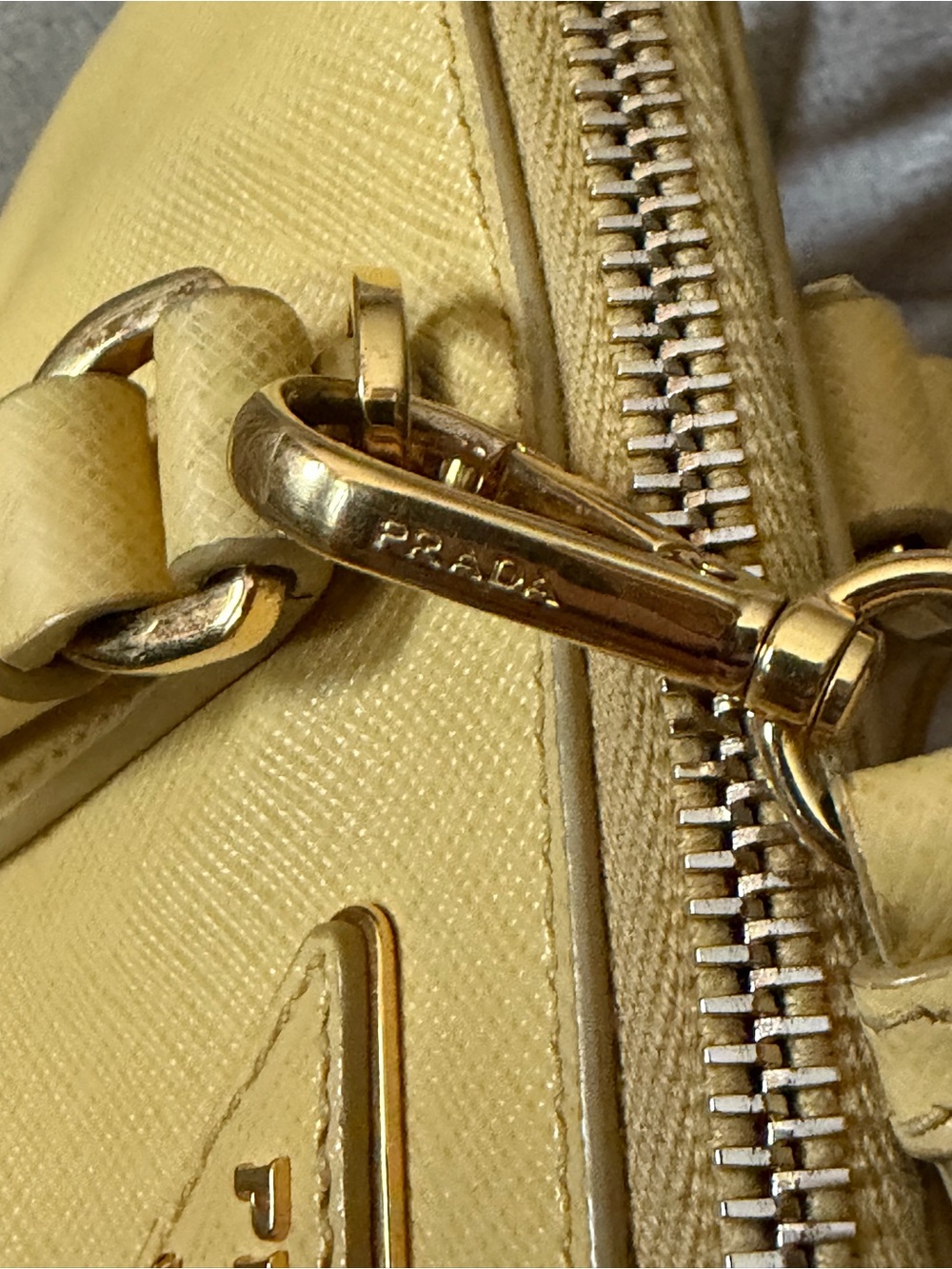 PPRADA Small Double Top-Handle Satchel/Crossbody in Yellow Saffiano Leather - Picture 9 of 16